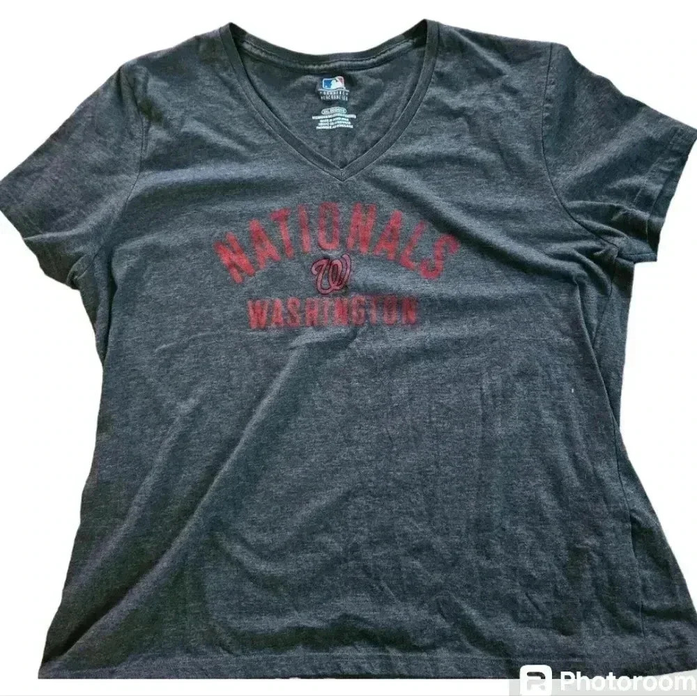 Womens MLB Washington Nationals Baseball Shirt Vneck 2XL